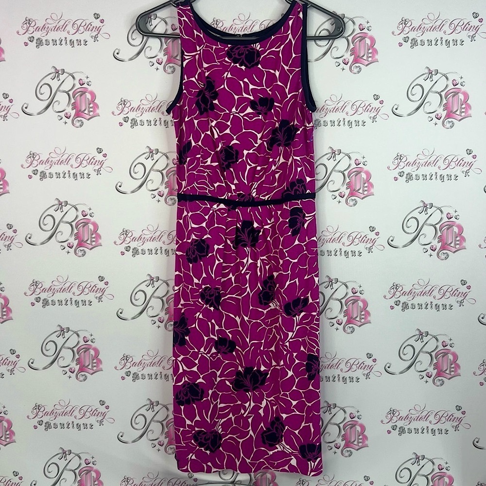 Ann Taylor dress flowers stretchy Pink and Black Floral Midi Dress